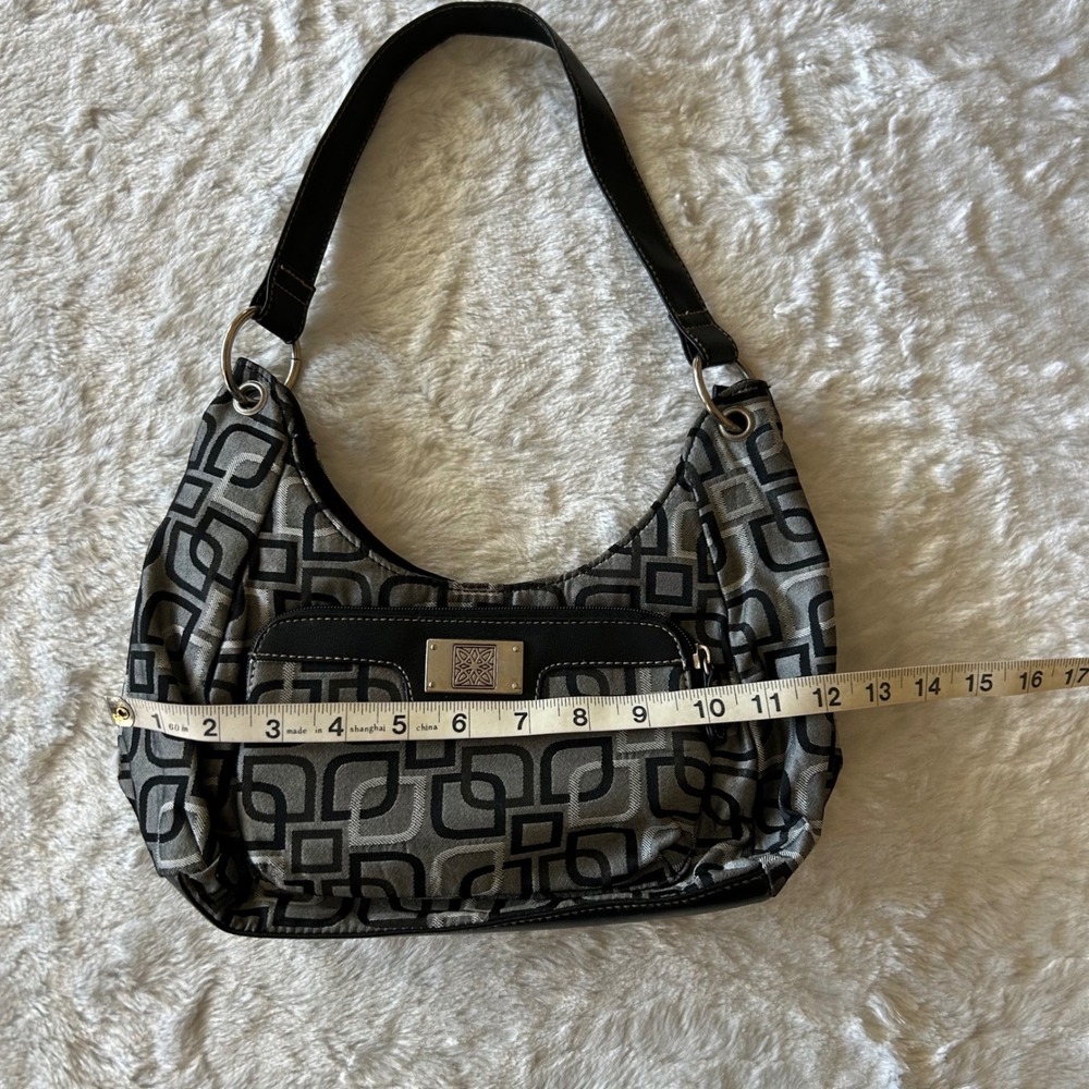 Liz Claiborne Shoulder Bag Womens Small Black Grey Y2K Mini Geometric Logo Hobo - Picture 3 of 8